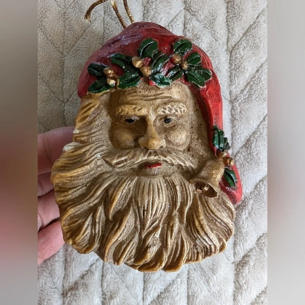Vtg Old World Santa Face Head Christmas Ornament Woodland, Victorian, Foam Lot 3